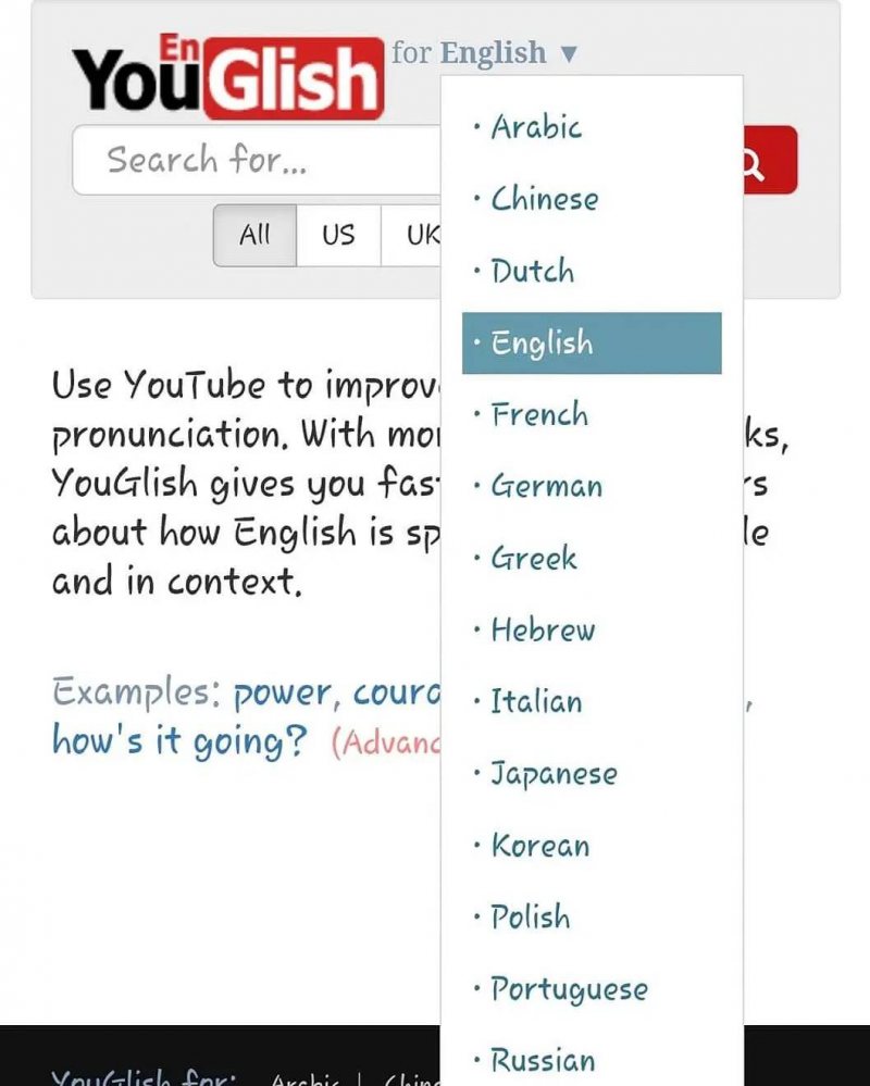 موقع YouGlish لتعليم الانجليزي