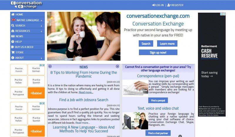 موقع  لتبادل و تعلم  الغات Conversation exchange