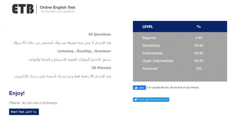 أختبار تحديد مستوى اللغة الأنجليزية من المركز الدولى