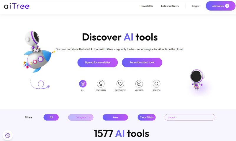 موقع AI Tree المجاني فيه 5000 موقع ذكاء اصطناعي حاليا