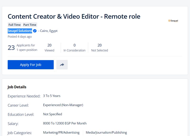 Content Creator & Video Editor - Remote role at Seuqel Solutions