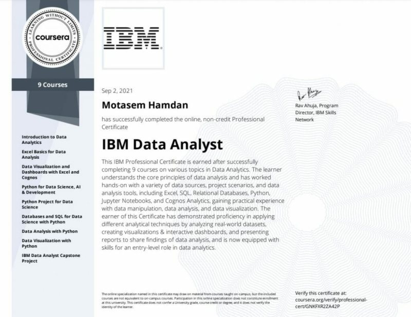 كورس IBM في تحليل البيانات