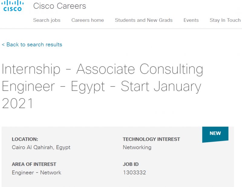 Internship - Associate Consulting Engineer - Egypt - Start January 2021